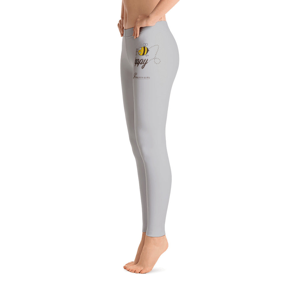 B/C Women's Cut & Sew Casual Light Grey Leggings Cartoon Bee Happy