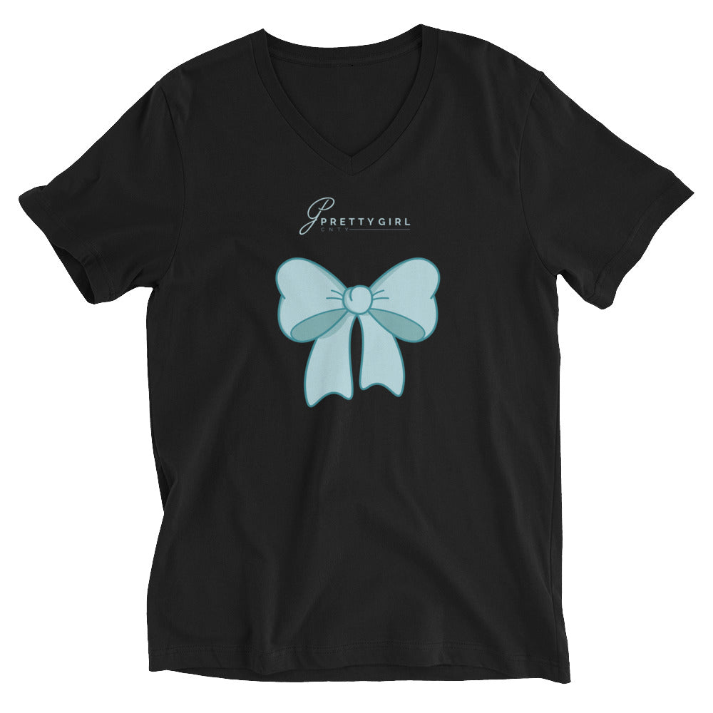 B/C Unisex Short Sleeve V-Neck T-Shirt Bow Light Blue