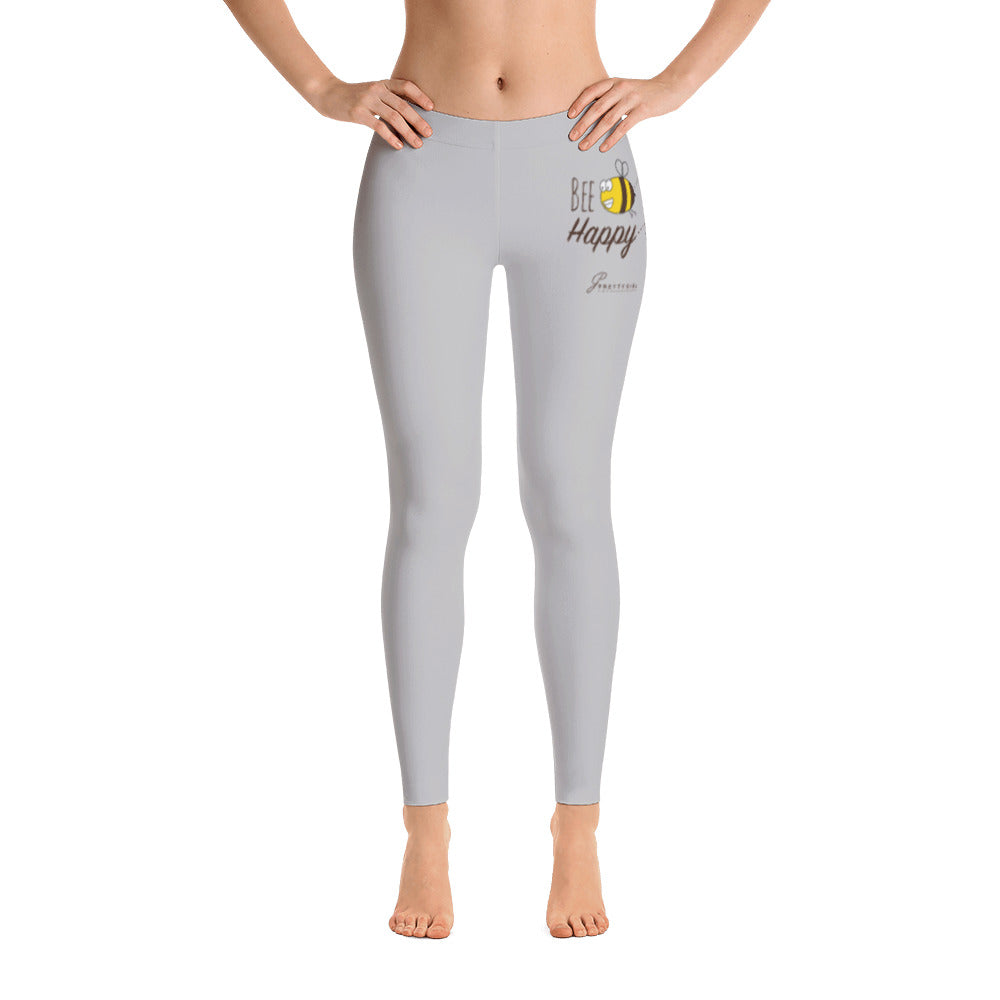B/C Women's Cut & Sew Casual Light Grey Leggings Cartoon Bee Happy