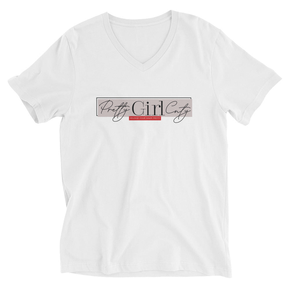 S/C Unisex Short Sleeve V-Neck T-Shirt Pretty Pink Rectangle