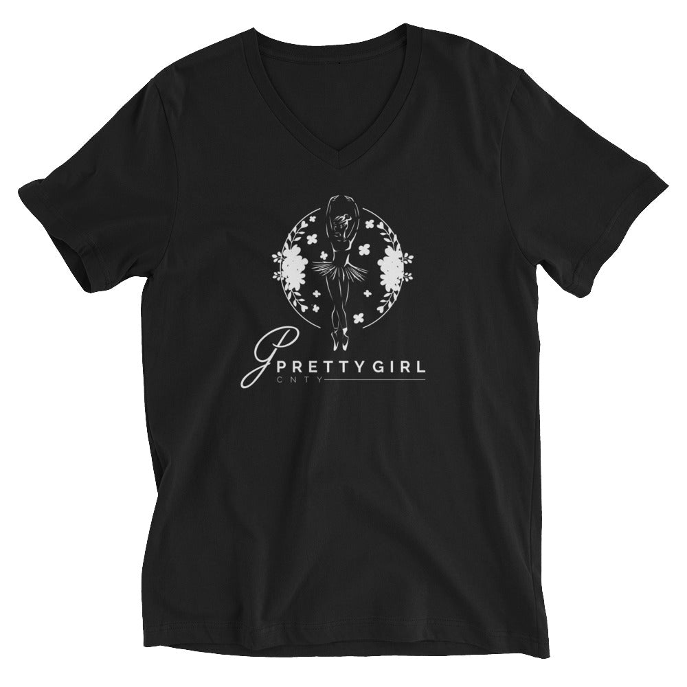 B/C Unisex Short Sleeve V-Neck T-Shirt Classic Ballerina White