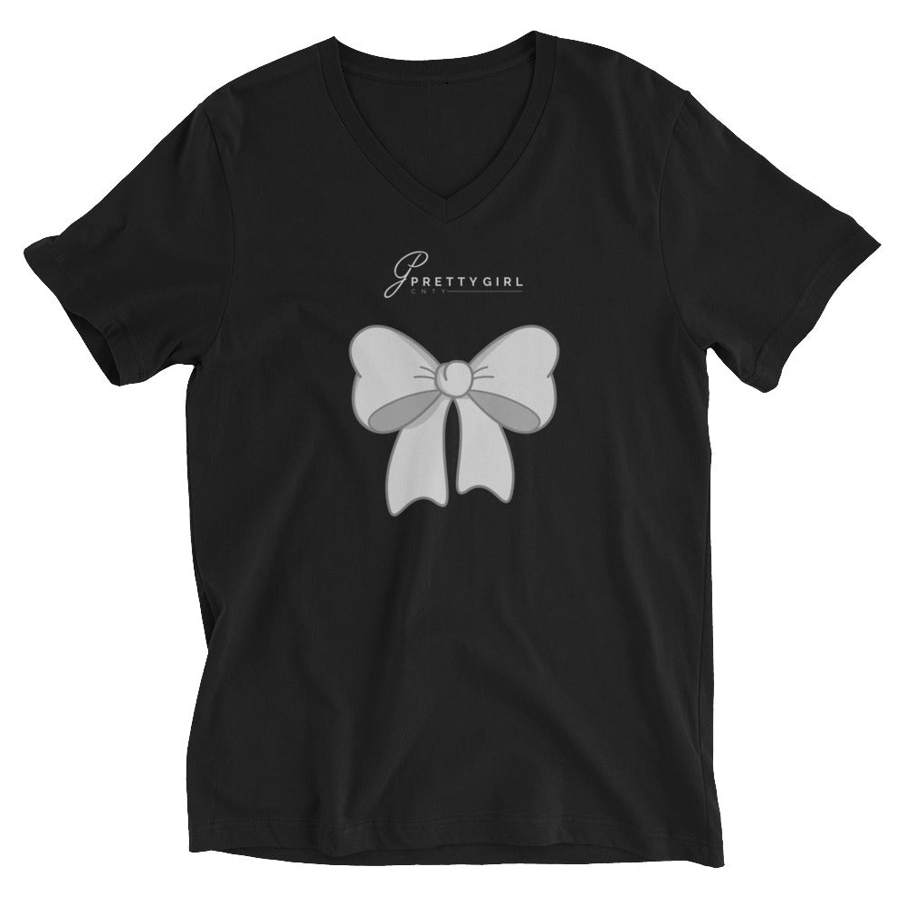 B/C Unisex Short Sleeve V-Neck T-Shirt Bow Light Grey