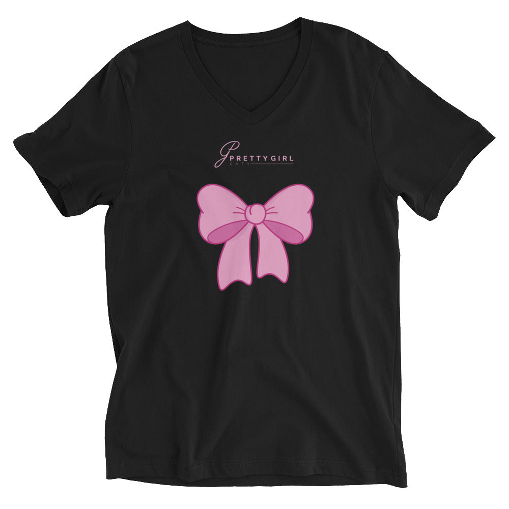 B/C Unisex Short Sleeve V-Neck T-Shirt Bow Pink