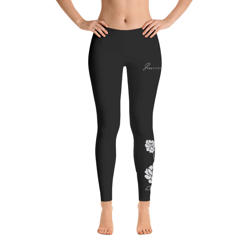 B/C Women's Cut & Sew Leggings Flower Light Grey