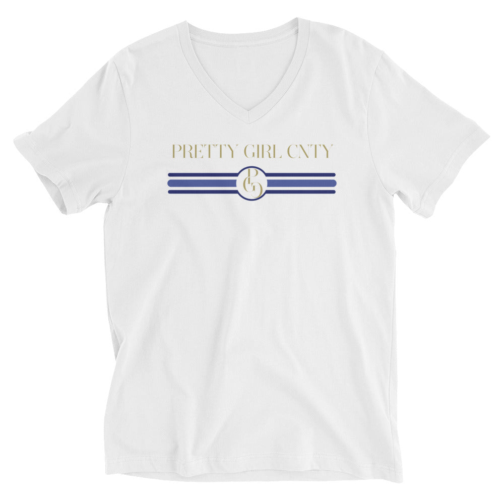 S/C Unisex Short Sleeve V-Neck T-Shirt Stripes Blue