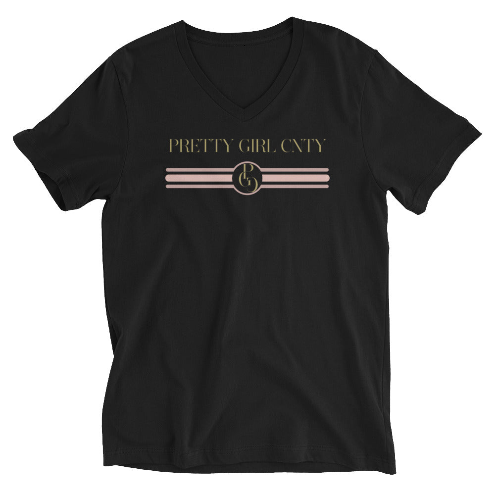 S/C Unisex Short Sleeve V-Neck T-Shirt Stripes Pink