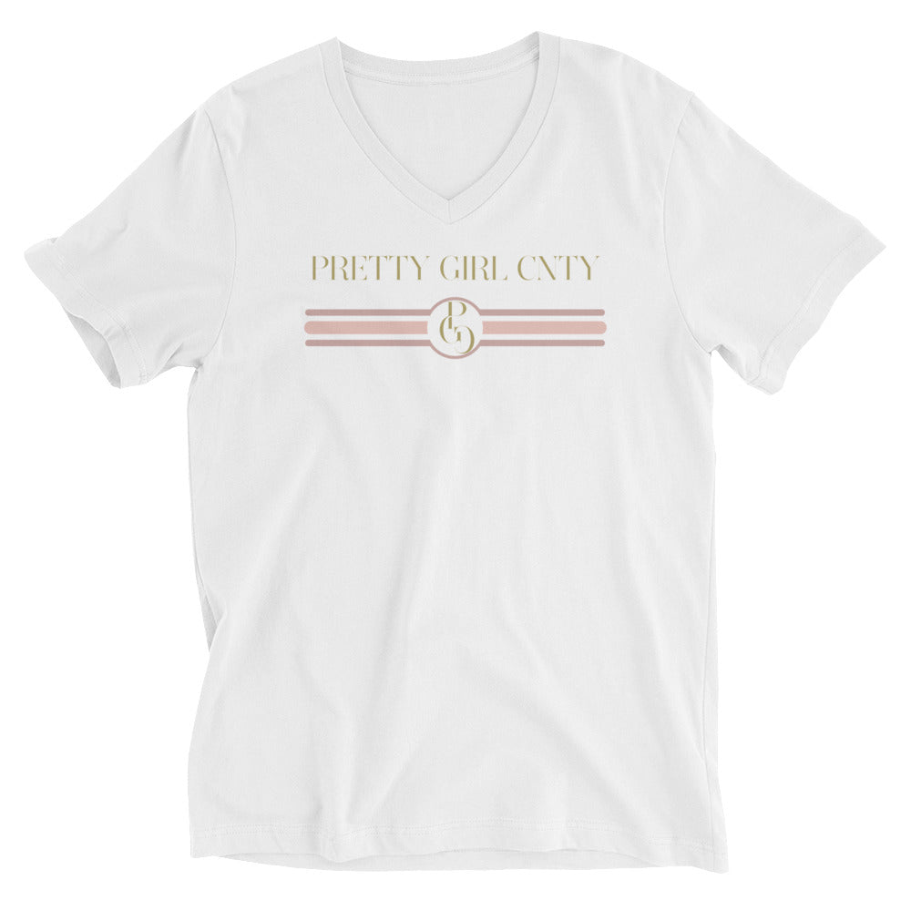S/C Unisex Short Sleeve V-Neck T-Shirt Stripes Pink