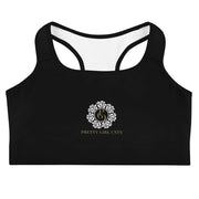 S/C Women's Black Sports Bra Floral Circle Light Grey
