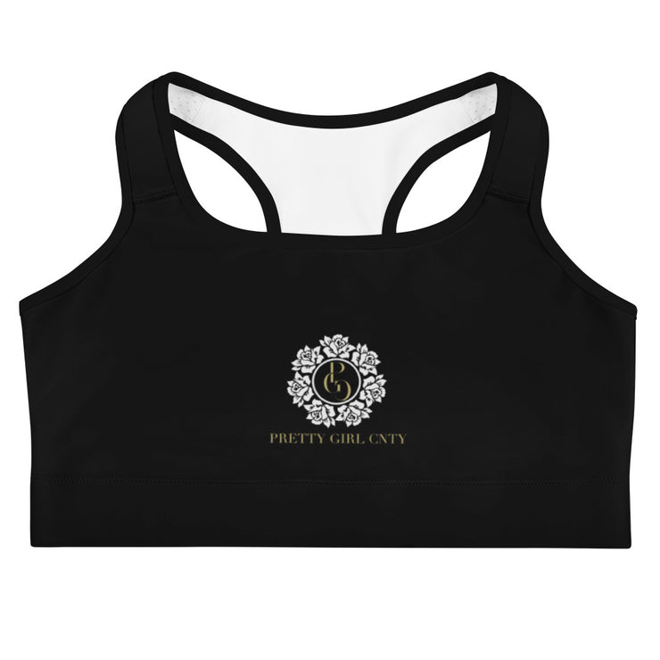 S/C Women's Black Sports Bra Floral Circle Light Grey