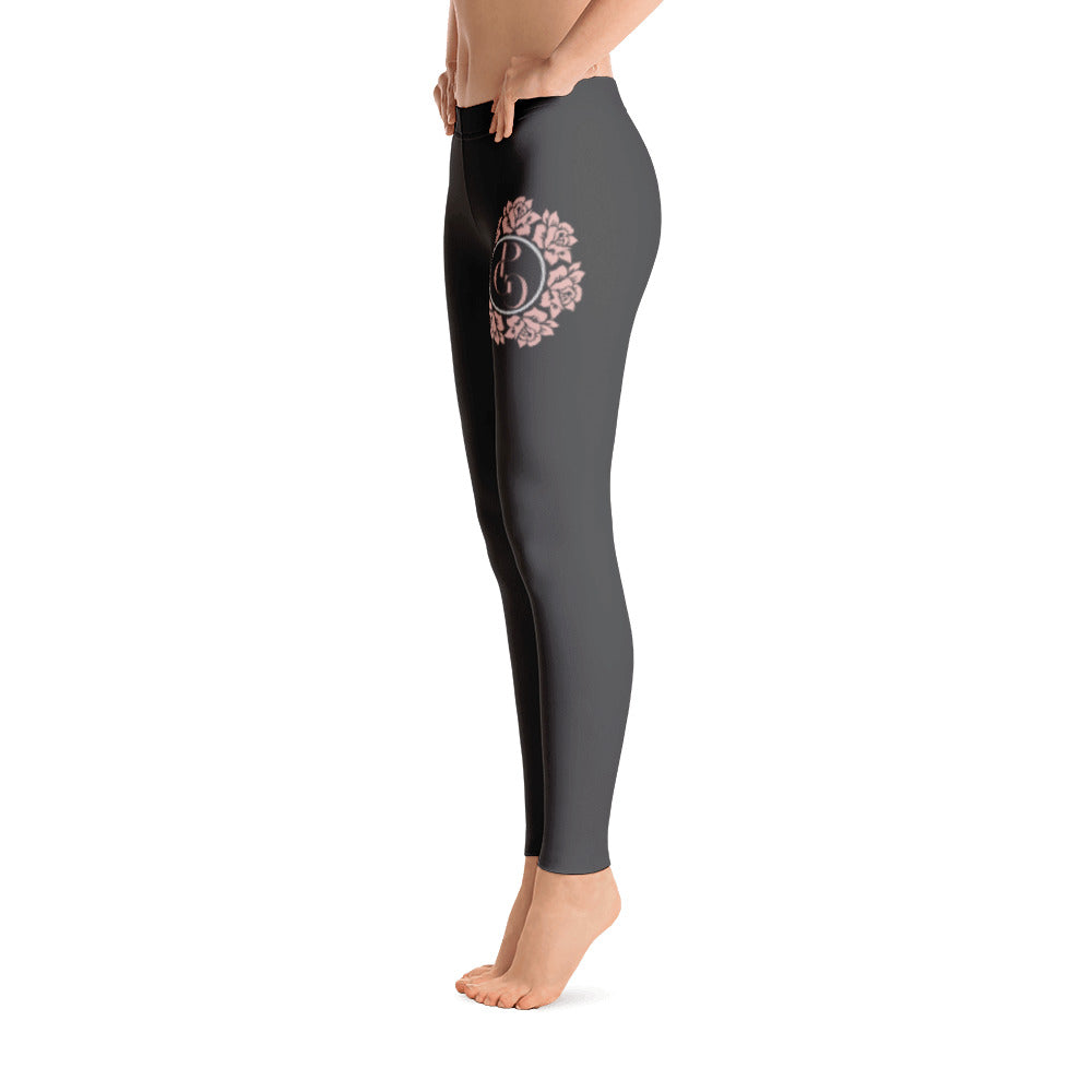 S/C Women's Cut & Sew Grey Leggings Floral Circle Light Pink