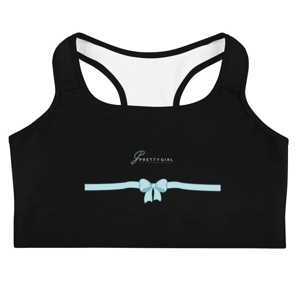 B/C Women's Black Sports Bra Bow Light Blue