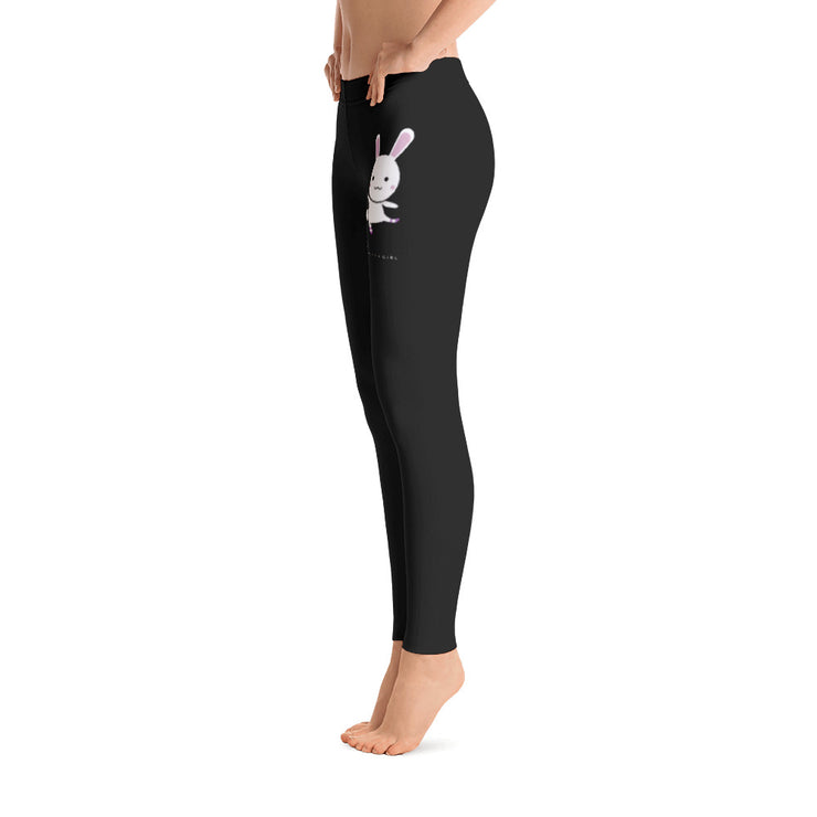 B/C Women's Cut & Sew Casual Black Leggings Cartoon Bunny