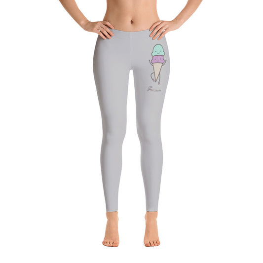 B/C Women's Cut & Sew Casual Light Grey Leggings Cartoon Ice Cream