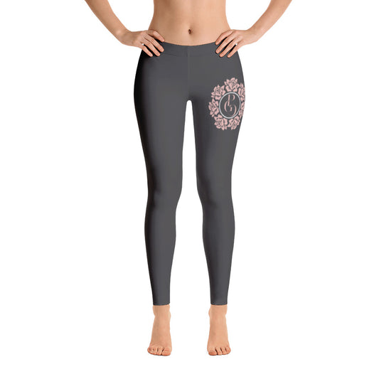 S/C Women's Cut & Sew Grey Leggings Floral Circle Light Pink