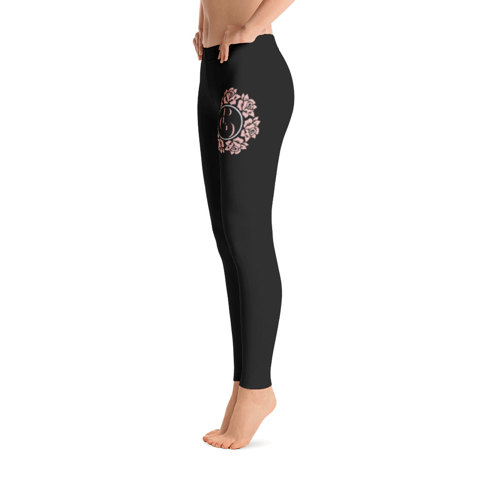 S/C Women's Cut & Sew Black Leggings Floral Circle Light Pink