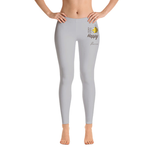 B/C Women's Cut & Sew Casual Light Grey Leggings Cartoon Bee Happy