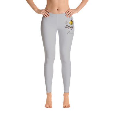 B/C Women's Cut & Sew Casual Light Grey Leggings Cartoon Bee Happy