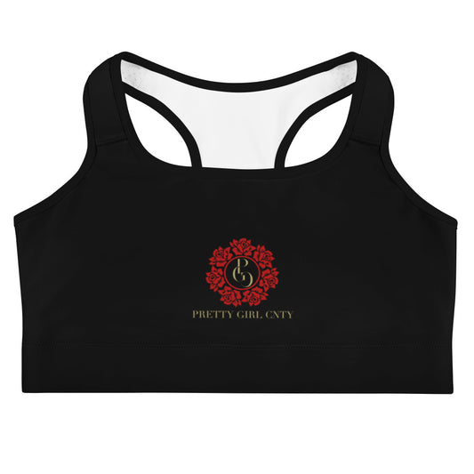 S/C Women's Black Sports Bra Floral Circle Red & Gold