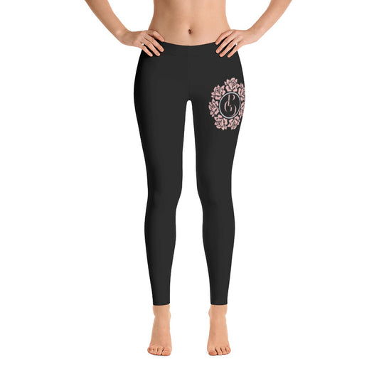 S/C Women's Cut & Sew Black Leggings Floral Circle Light Pink