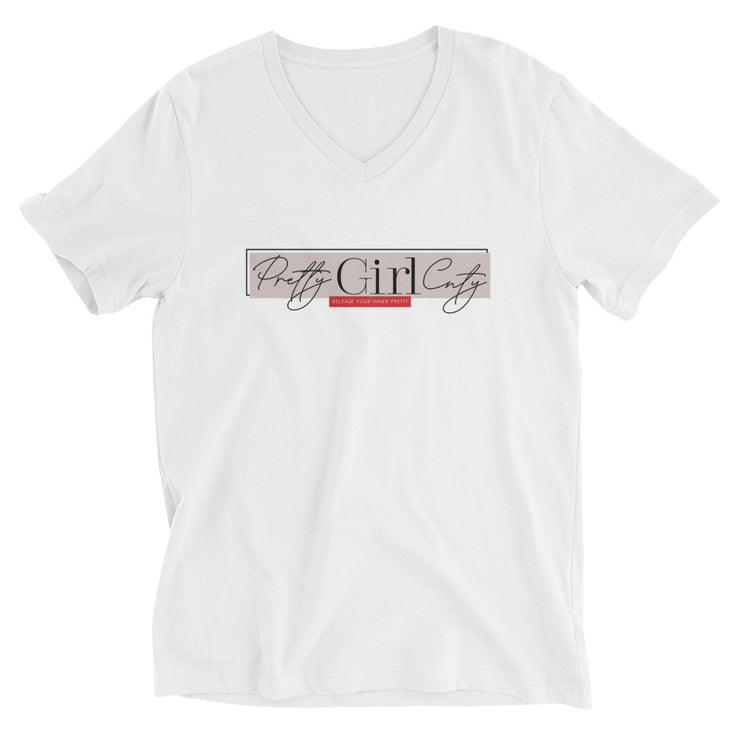 S/C Unisex Short Sleeve V-Neck T-Shirt Pretty Pink Rectangle