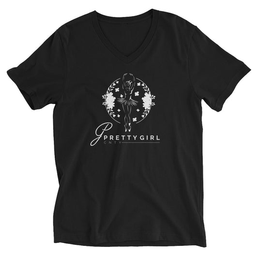B/C Unisex Short Sleeve V-Neck T-Shirt Classic Ballerina White