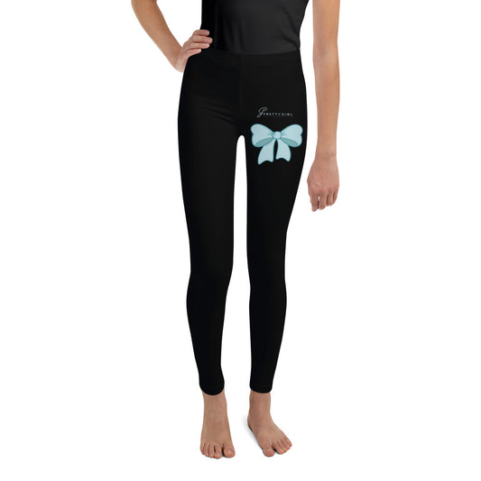 B/C Junior Black Leggings Bow Light Blue