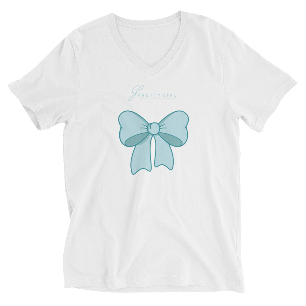 B/C Unisex Short Sleeve V-Neck T-Shirt Bow Light Blue