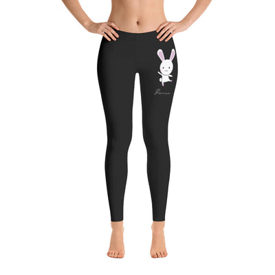 B/C Women's Cut & Sew Casual Black Leggings Cartoon Bunny