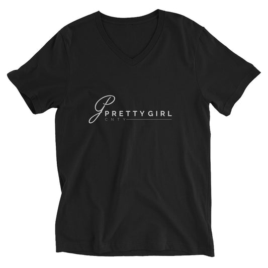 B/C Unisex Short Sleeve V-Neck T-Shirt Classic Ballerina Text White