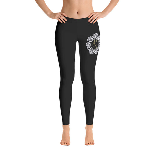 S/C Women's Cut & Sew Black Leggings Floral Circle Light Grey