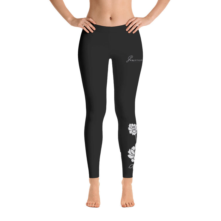 B/C Women's Cut & Sew Leggings Flower Light Grey