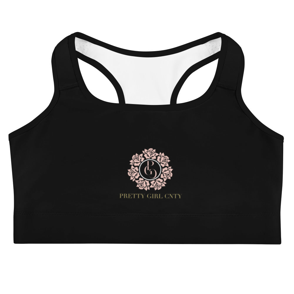 S/C Women's Black Sports Bra Floral Circle Light Pink