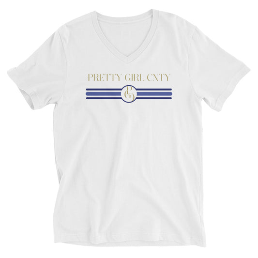 S/C Unisex Short Sleeve V-Neck T-Shirt Stripes Blue