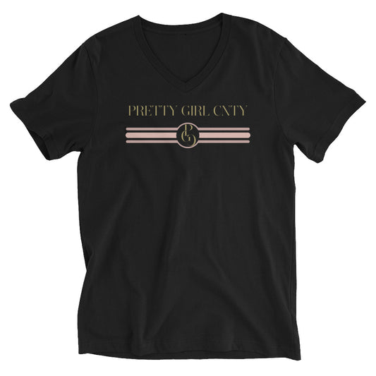 S/C Unisex Short Sleeve V-Neck T-Shirt Stripes Pink
