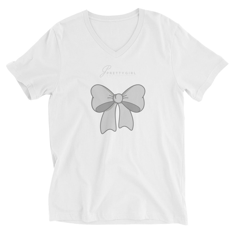 B/C Unisex Short Sleeve V-Neck T-Shirt Bow Light Grey