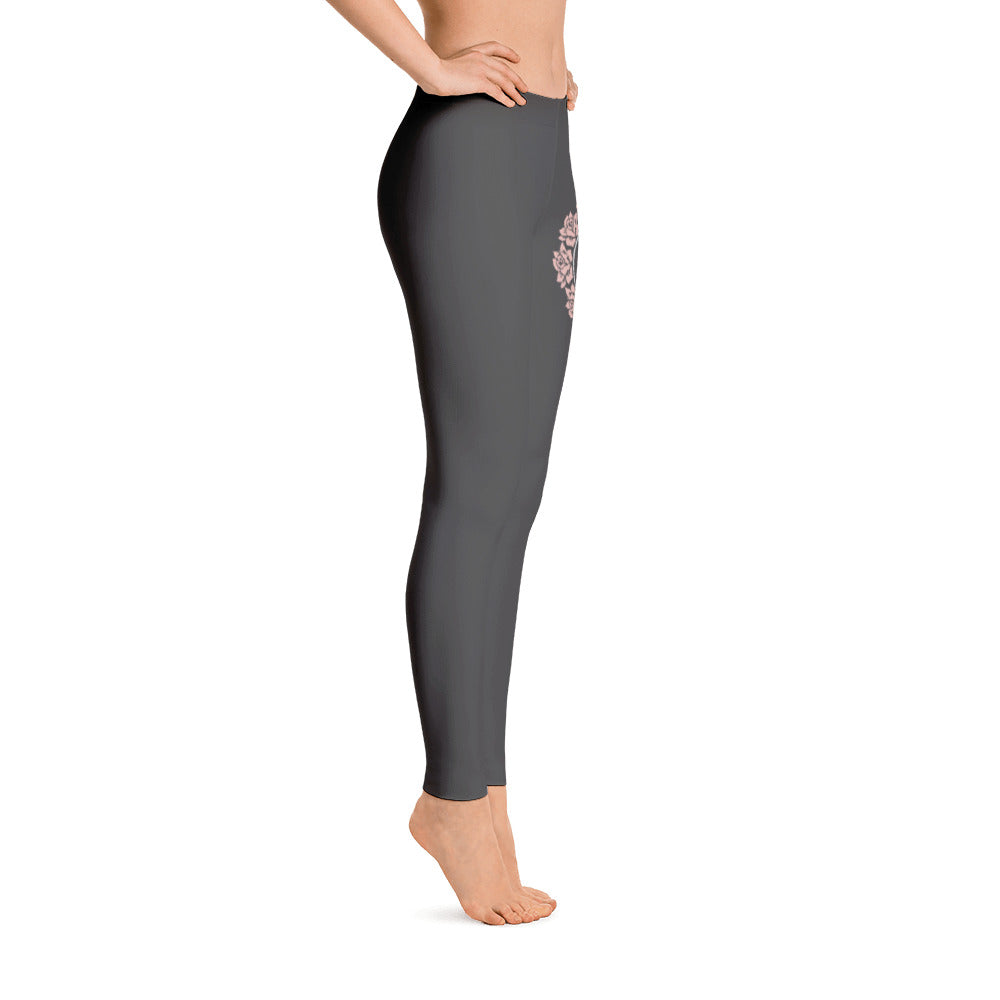 S/C Women's Cut & Sew Grey Leggings Floral Circle Light Pink